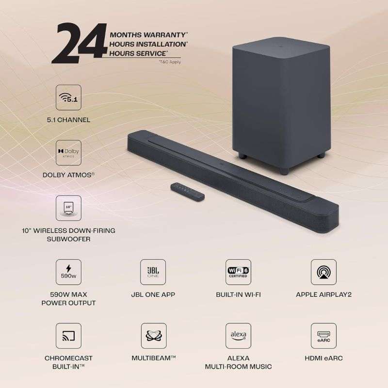 JBL Bar 500 Pro Channel Soundbar with Wireless Subwoofer Black