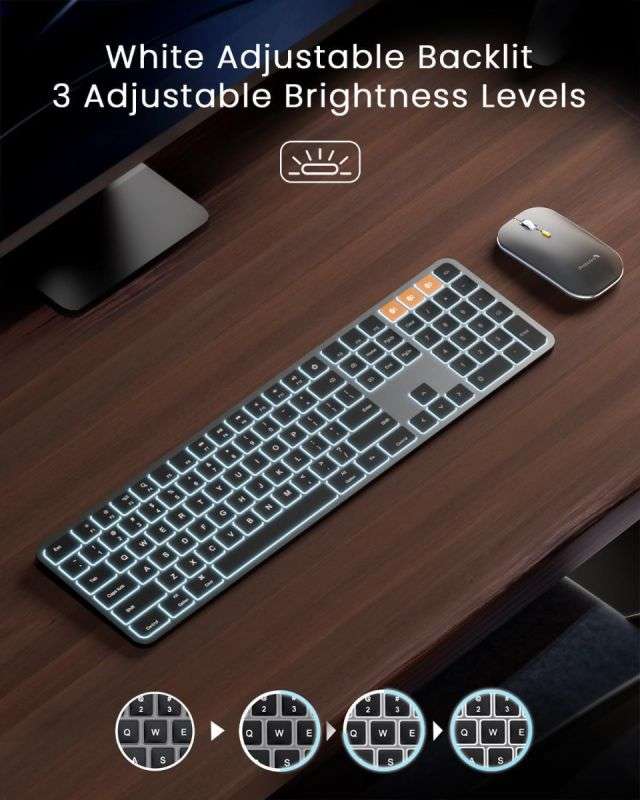 ProtoArc Backlit Bluetooth Keyboard Mouse for Mac, KM100-A Ultra