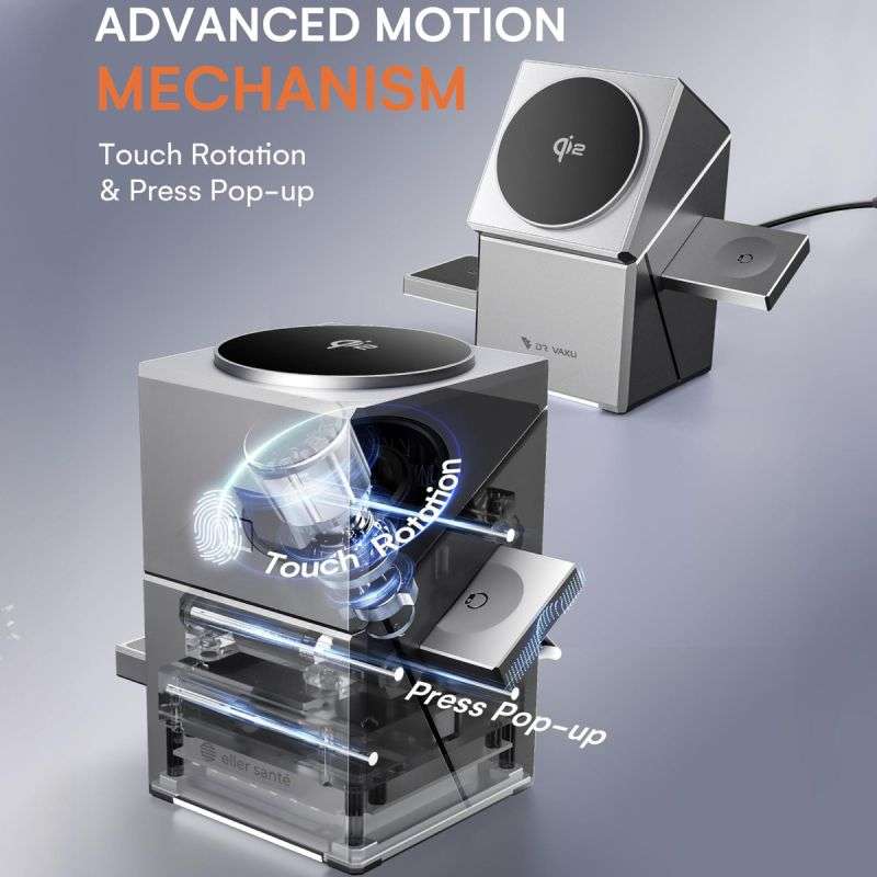 DR VAKU® GYRO 23W 3IN1 Wireless Charger Fast Charging with One touch  auto-rotation- Gray