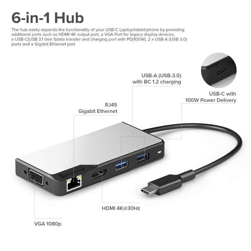 USB-C Hub ( 6 in 1 ) | PD | Unet