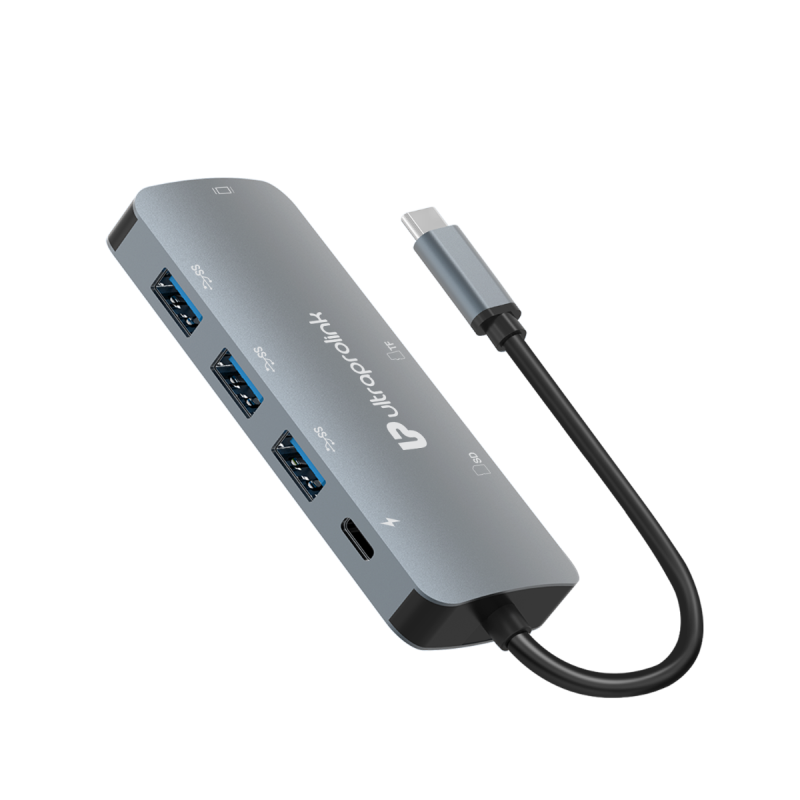 UltraProlink UL1056 Pro Hub 7 in 1 USB Type C to HDMI, USB 3.0 & 100W PD Pass-thru port & Card Readers