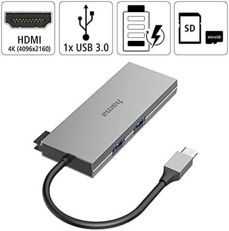 Hama USB-C 6 Ports Hub, Multiport, 1x HDMI 4K, 2x USB-A, 1x USB-C  with PD, 2x Card Reader SD and microSD - Grey
