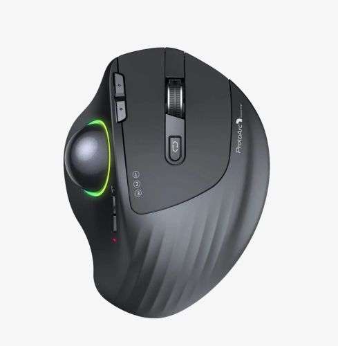 ProtoArc EM01 RGB Bluetooth Multi Device Trackball Mouse,2.4 GHz Bluetooth,Easy Thumb Control,Precision & Smooth Tracking,Adjustable DPI,Ergonomic Design,for Windows/PC/Mac,Rechargeable Battery