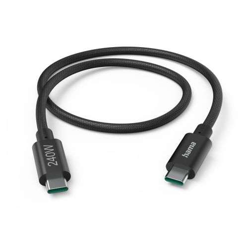 Hama Charging cable USB-C to USB-C, 240 W, full-featured, USB 3.2 Gen1, 5 Gbit/s, NICKLE PLATED, DOUBLE SHIELDED, 1.5 m - Black