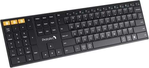 ProtoArc 2.4G Wireless Left-Handed Keyboard, XK21 Bluetooth Ultra-Thin Keyboard, Rechargeable Silent Keyboard with Three Multi-Device, Windows/Mac/Android