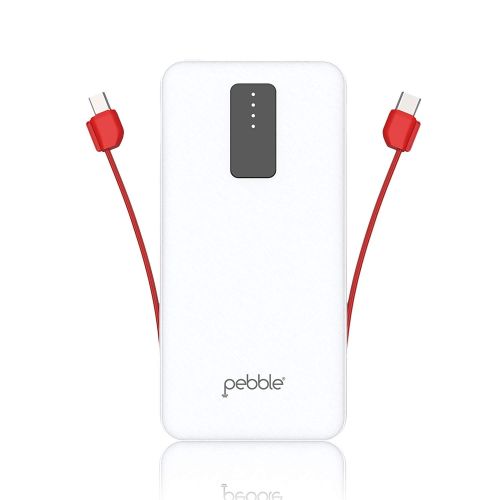 Pebble ACE – Slim Design, Dual Inbuilt Cable Micro USB and Type-C Power Bank 10000 mAh with Type-C Input