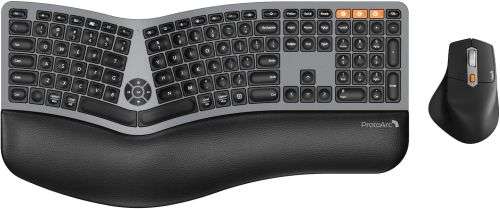 ProtoArc Ergonomic Wireless Keyboard Mouse, EKM01 Plus Full Size Ergo Bluetooth Keyboard Mouse Combo, Split Design, Wrist Rest, Multi-Device, Rechargeable, for
