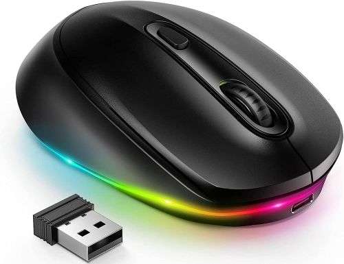 seenda Wireless LED Silent Ergonomic Mouse,2.4 GHz with USB Nano Receiver,Adjustable DPI,15 Light Patterns,Silent Click,Auto Sleep,Rechargeable Battery,Compatible with Win/Mac/PC/Laptop-Black