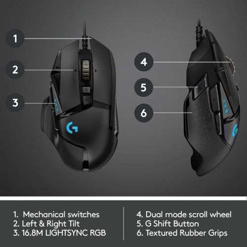 Logitech G502 Hero High Performance Wired Gaming Mouse, Hero 25K Sensor, 25,600 DPI, RGB, Adjustable Weights, 11 Programmable Buttons