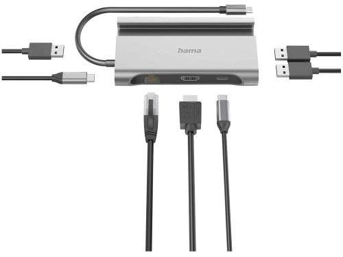 Hama Connect2Mobile V2 USB-C Hub, Multiport, 7 Ports. 3 x USB-A, 1 x USB-C data, 1 x USB-C with PD, 1 x HDMI™,  1 x LAN
