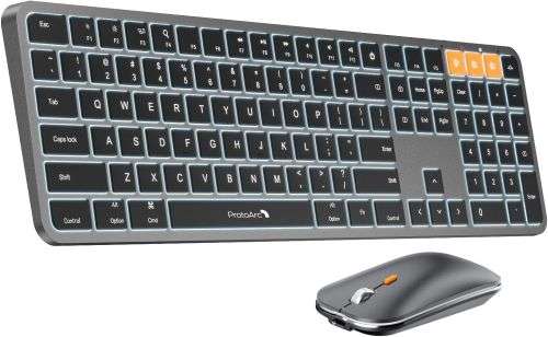ProtoArc Backlit Bluetooth Keyboard Mouse for Mac, KM100-A Ultra Slim Wireless Keyboard Mouse for Mac, Rechargeable, Multi-Device for MacBook Pro, MacBook Air, iMac, iPhone, iPad