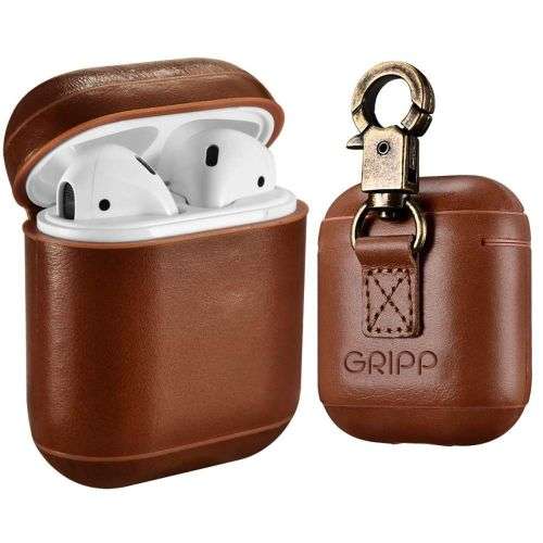 GRIPP Genuine Leather Airpods Case with Metal Clasp - Camel