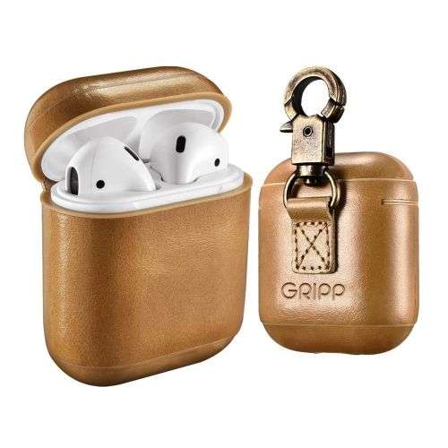 Gripp Airpods Leather Case Keyring Hook - Camel