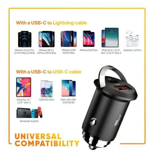 Vaku Luxos 45W fast car charger PD+QC Charger- Grey