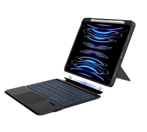 Typecase Combo Kickstand Keyboard for iPad Air 11 (M3/M2, 2025/2024), iPad Air 5th/4th Gen & iPad Pro 11(1st/2nd/3rd/4th Gen), 7-Colors Backlit, Multi-Touch Trackpad, Dual Orientation, Magnetic Detachable cover Black