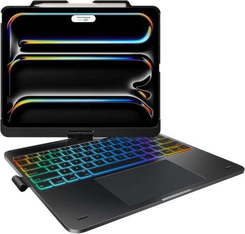 Typecase Flexbook Touch Keyboard Case for iPad Air 13 (M3/M2, 2025/2024), iPad Pro 13 (M4) & iPad Pro 12.9 (6th/5th/4th/3rd Gen), 11-Color Backlit,360° Rotatable Protection, Pencil Holder (Black)