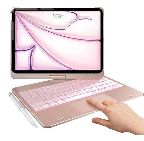 Typecase Touch Keyboard for iPad Air 11 (M3/M2, 2025/2024), iPad Pro 11 (4th/3rd/2nd/1st Gen) & iPad Air 5th/4th Gen with Multi-Touch Trackpad, 10-Color Backlit, 360° Rotable, Pencil Holder
