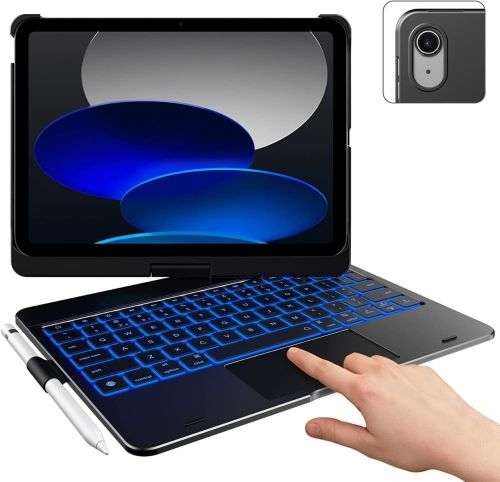 Typecase Touch Keyboard for New iPad A16 2025 (11 Inch) & iPad 10th Generation with Multi-Touch Trackpad, 11-Colors Backlit, 360° Rotatable Design, Bluetooth Keyboard case, Pencil Holder