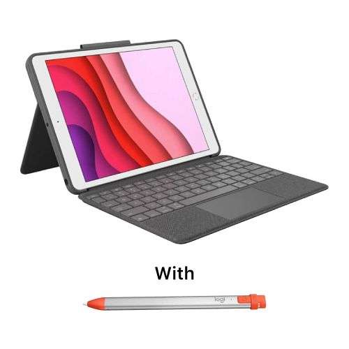 Logitech Combo Touch Detachable Keyboard case with trackpad for iPad 10.2-inch (7th,8th & 9th Gen) + Logitech Crayon Pixel