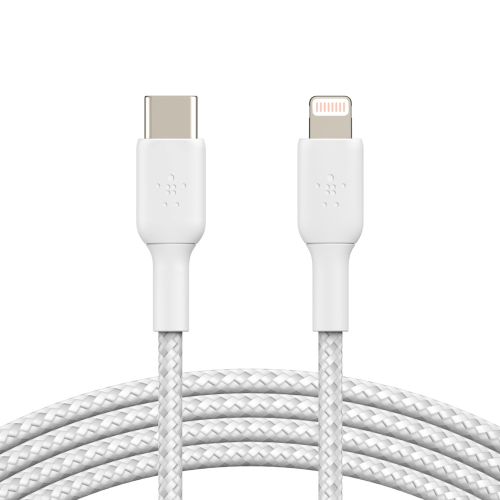 BOOST↑CHARGE™ Braided USB-C to Lightning Cable (1m / 3.3ft, White)