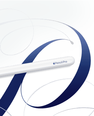 Apple Pencil Pro lying flat on some creative hand drawn designs